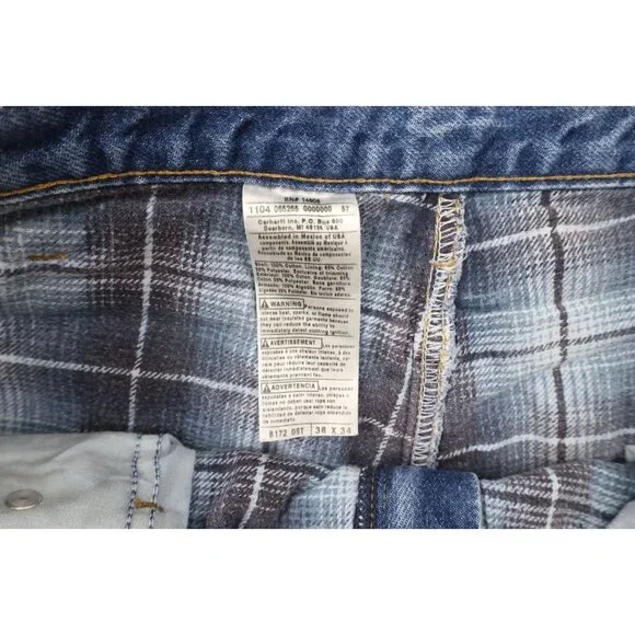 Vintage Y2K 2004 Carhartt Mens 38x34 Faded Spell Out Flannel Lined Denim Jeans